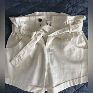 HYFVE Stylish White Paperbag Waist Shorts with Belt